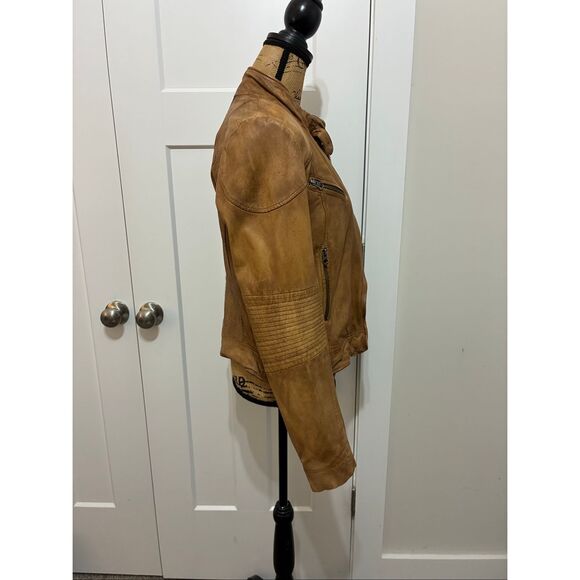 Free People Rugged Leather Jacket Camel Small 100% Lamb Leather - Picture 9 of 15
